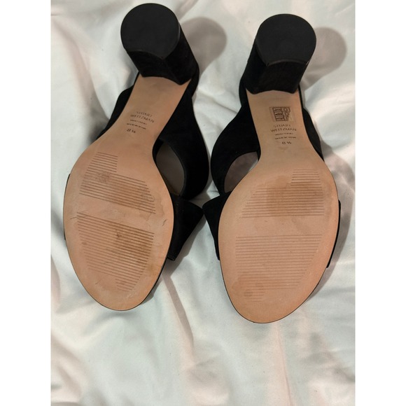 Stuart Weitzman Galene Black Suede Block Heel Mules Open Toe Sandals Spain 8.5 - Picture 9 of 10